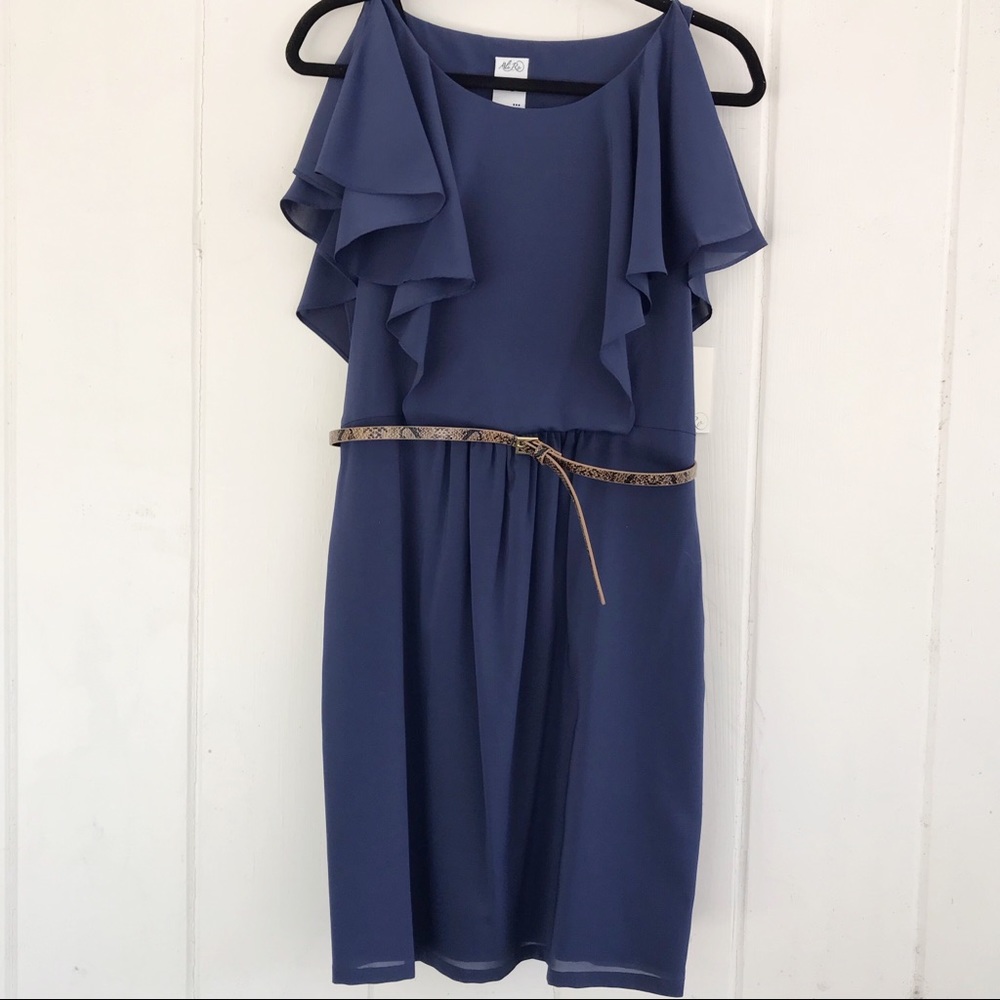 NWT Ali Ro Flutter Sleeve Belted Navy Dress
